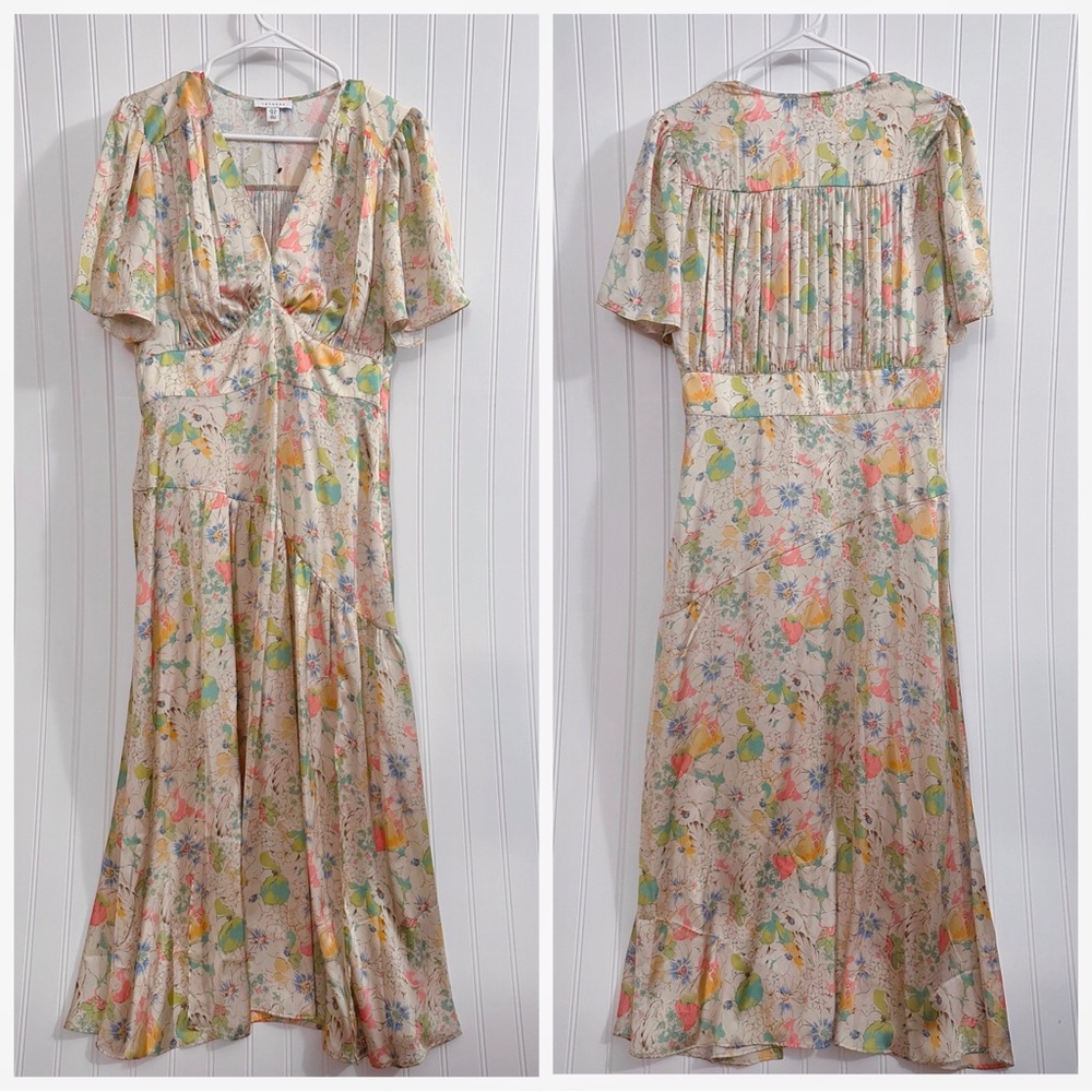 Topshop Willow Floral Angel Sleeve Satin Midi Dress Size 8 - Picture 8 of 14
